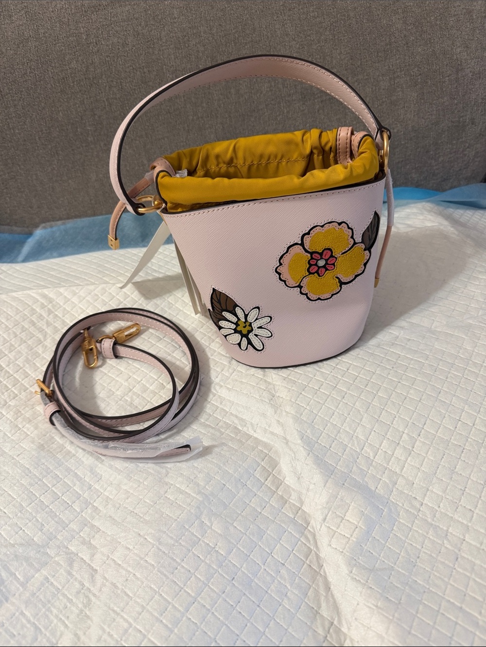 Tory burch Pink Floral Bucket Bag